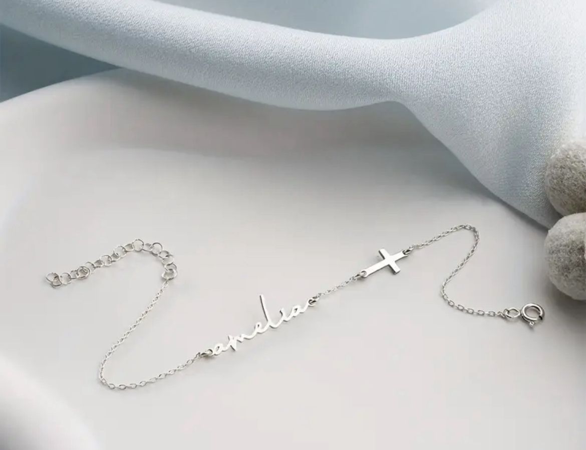 SILVER PERSONALISED CROSS BRACELET